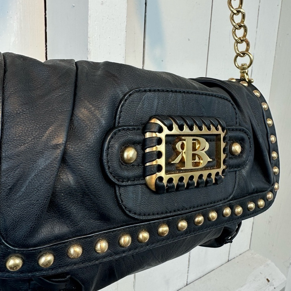 Black Rivet Biker Babe Gold Rivet Thick Strap Motorcycle Bag Bike Purse Harley - Picture 7 of 16